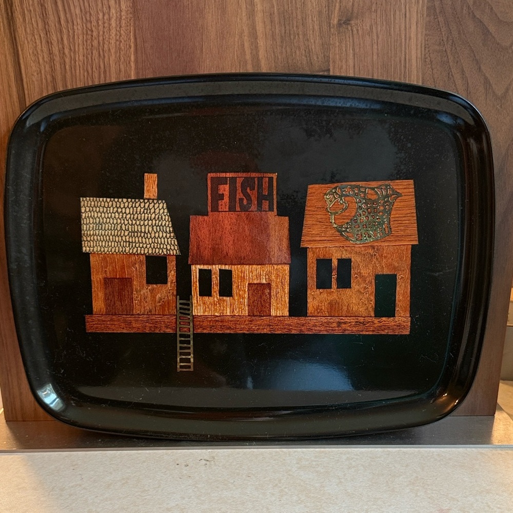 Vintage Couroc Monterey California vintage fish market brass inlay serving tray